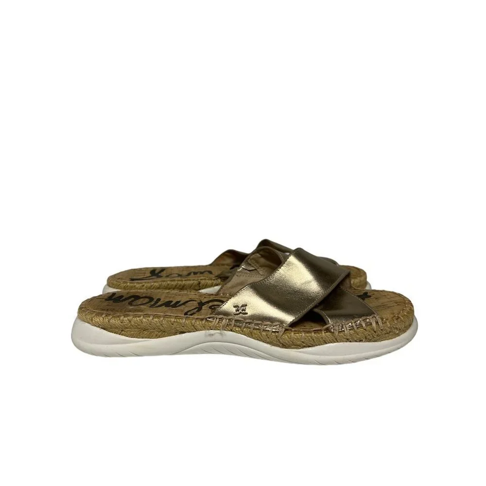 Sam Edelman Jen Gold Slide Sandal Crisscross Espedrille Women's Size 10